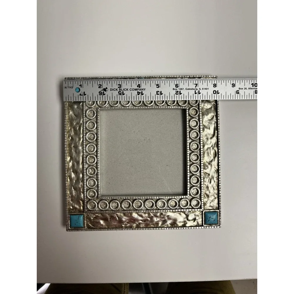 Southwestern Silver Tone Turquoise Picture Frame Rustic Coral Western Native‎